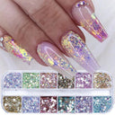 Iridescent Hexagon Nail Glitter Powder Kit For Gel Nails