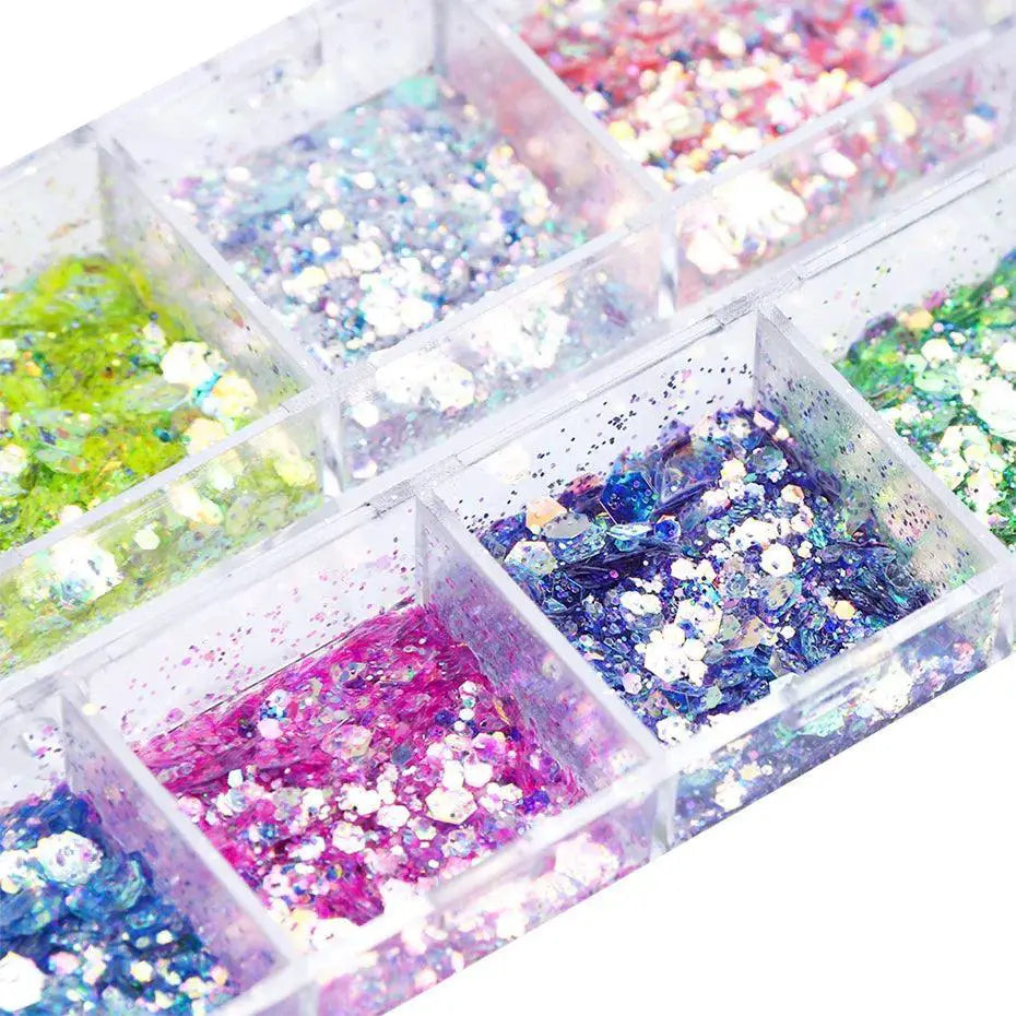 Iridescent Hexagon Nail Glitter Powder Kit For Gel Nails