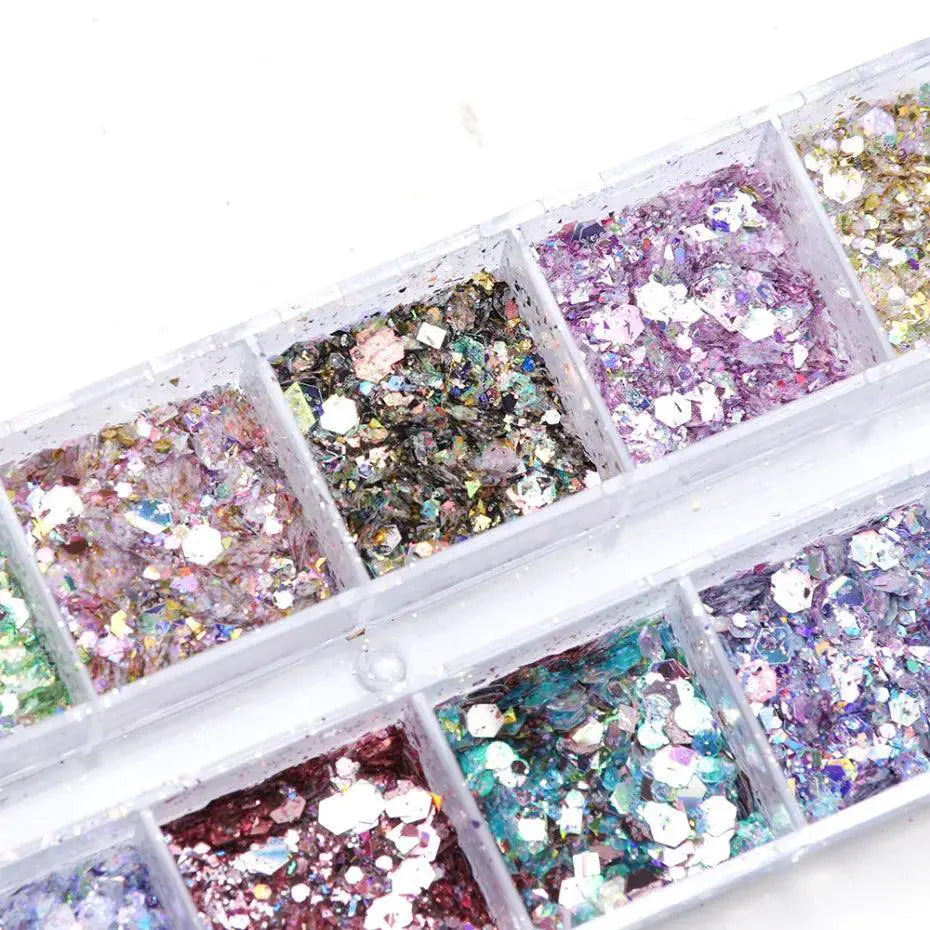 Iridescent Hexagon Nail Glitter Powder Kit For Gel Nails