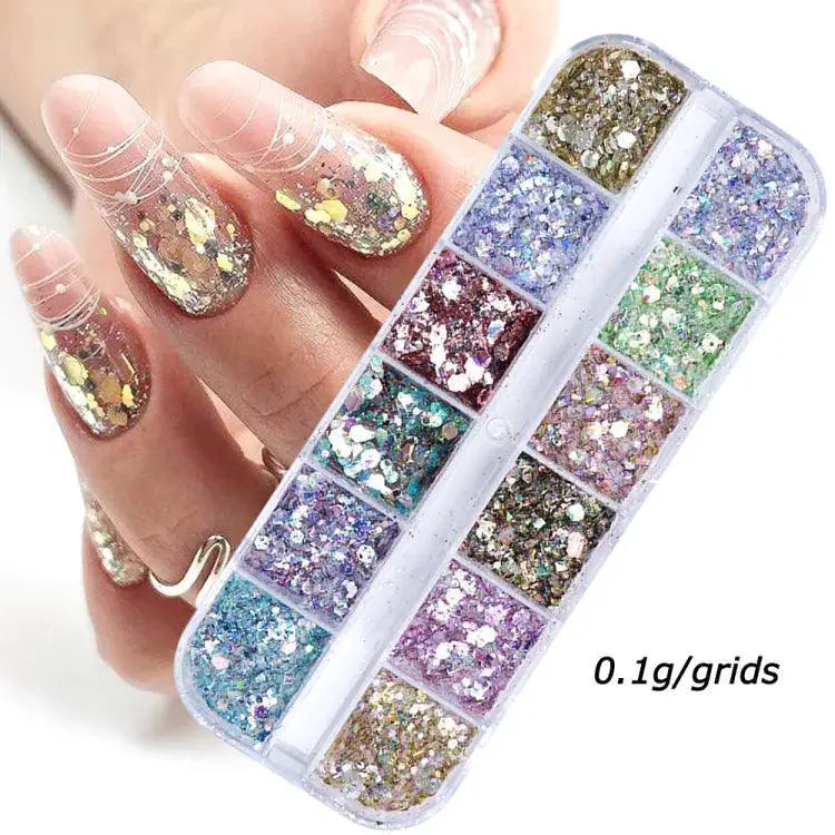 Iridescent Hexagon Nail Glitter Powder Kit For Gel Nails
