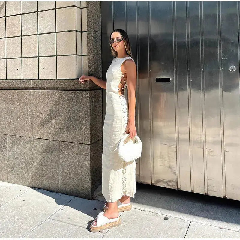 Iron Ring Connected Leopard Maxi Dress Fashion Statement