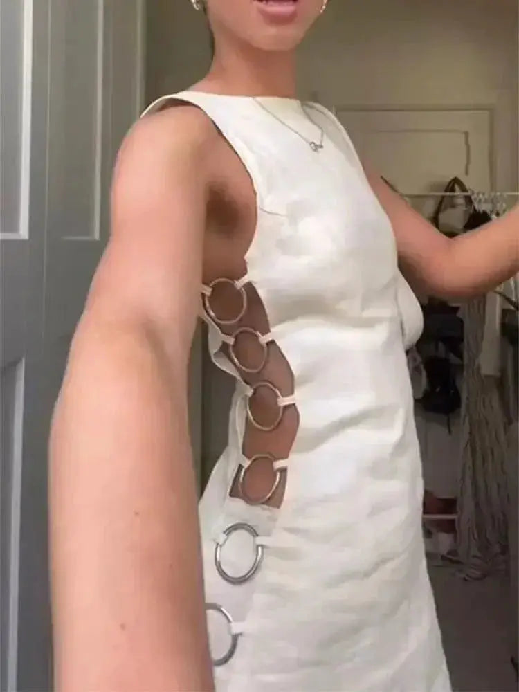 Iron Ring Connected Leopard Maxi Dress Fashion Statement