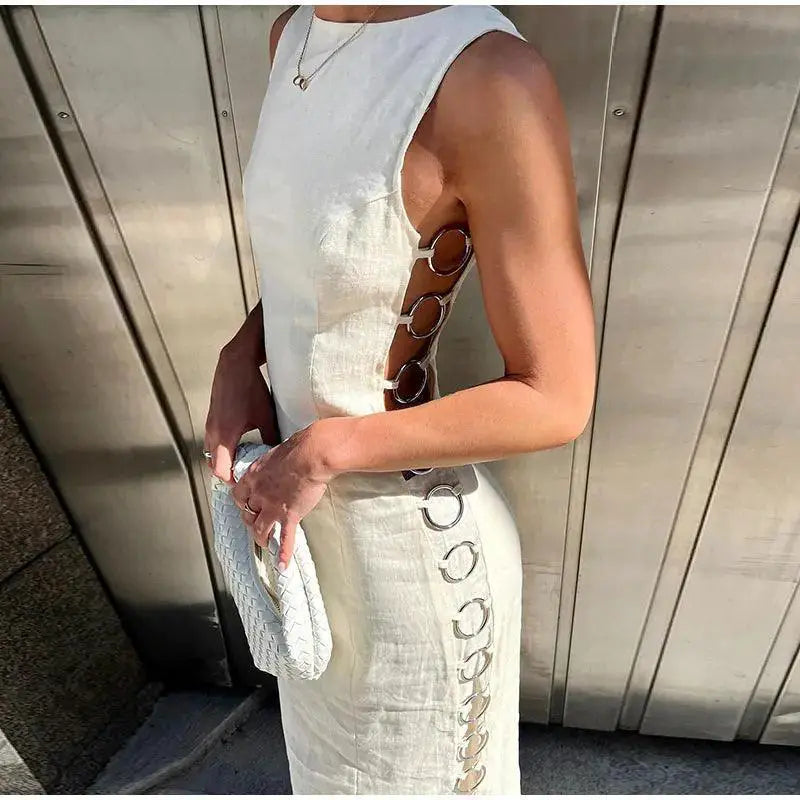 Iron Ring Connected Leopard Maxi Dress Fashion Statement