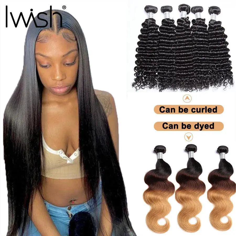 Iwish Hair Brazilian Straight Virgin Hair Bundles Premium