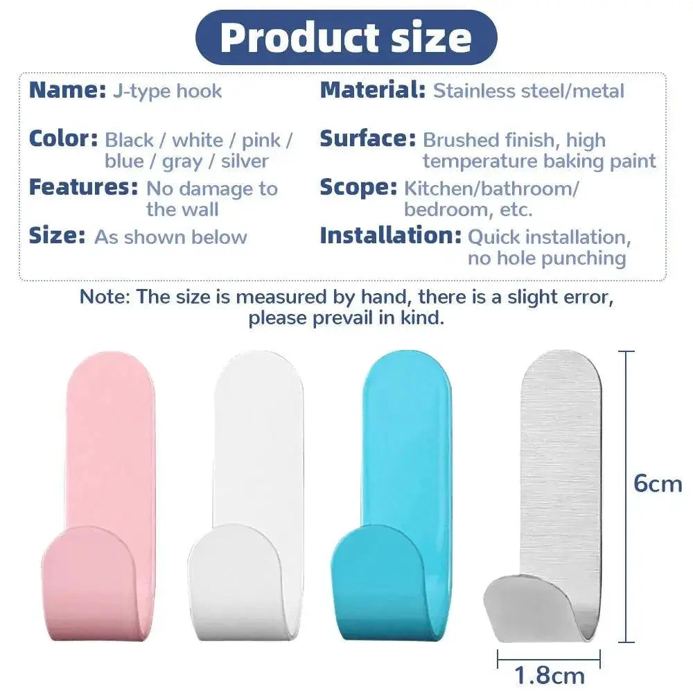 J - Hook Stainless Steel Adhesive Wall Finishing Hook Kit