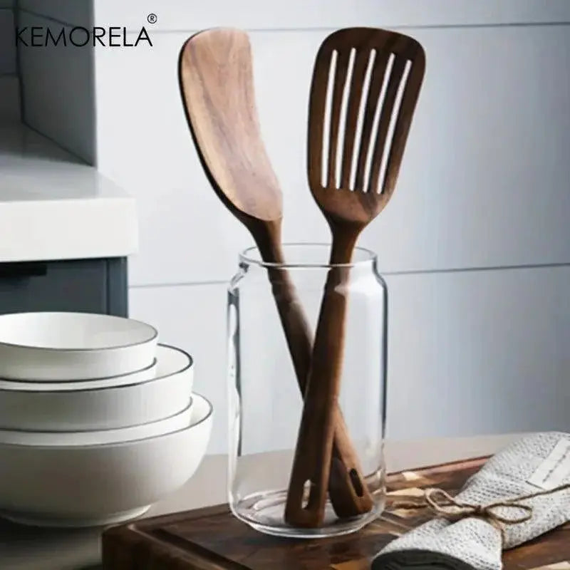 Japanese Wooden Spatula Set Two Pack Nonstick Cooking Spoons