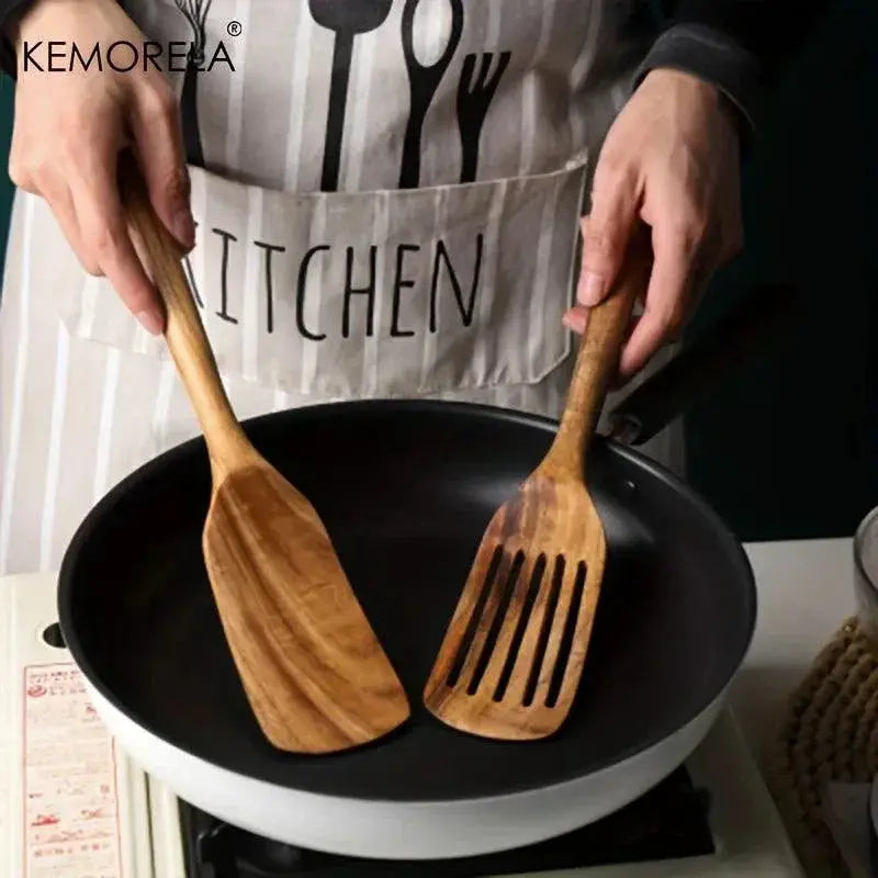 Japanese Wooden Spatula Set Two Pack Nonstick Cooking Spoons