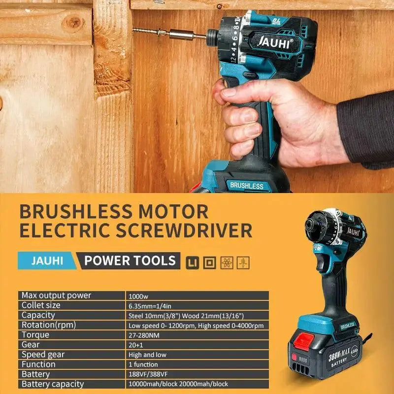 JAUHI 280NM Torque Brushless Cordless Electric Screwdriver