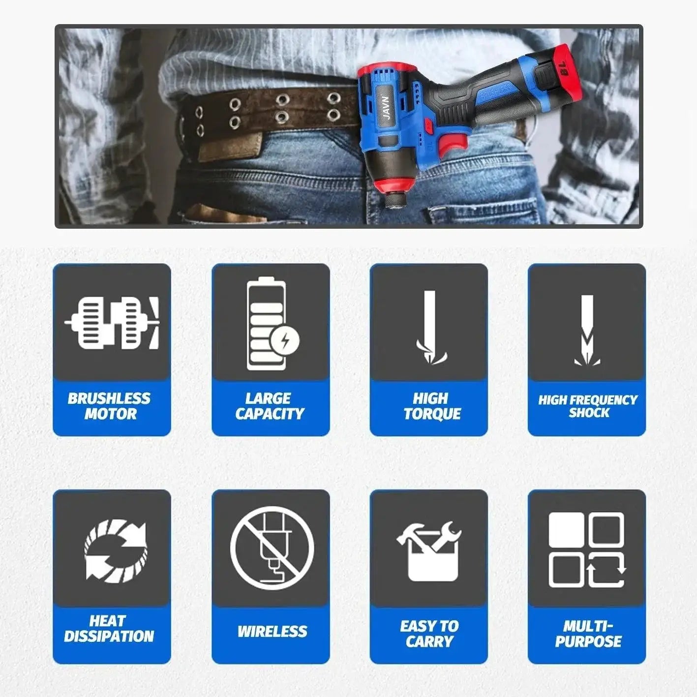 JAVN 16V Cordless Impact Drill Screwdriver 160 Nm Torque