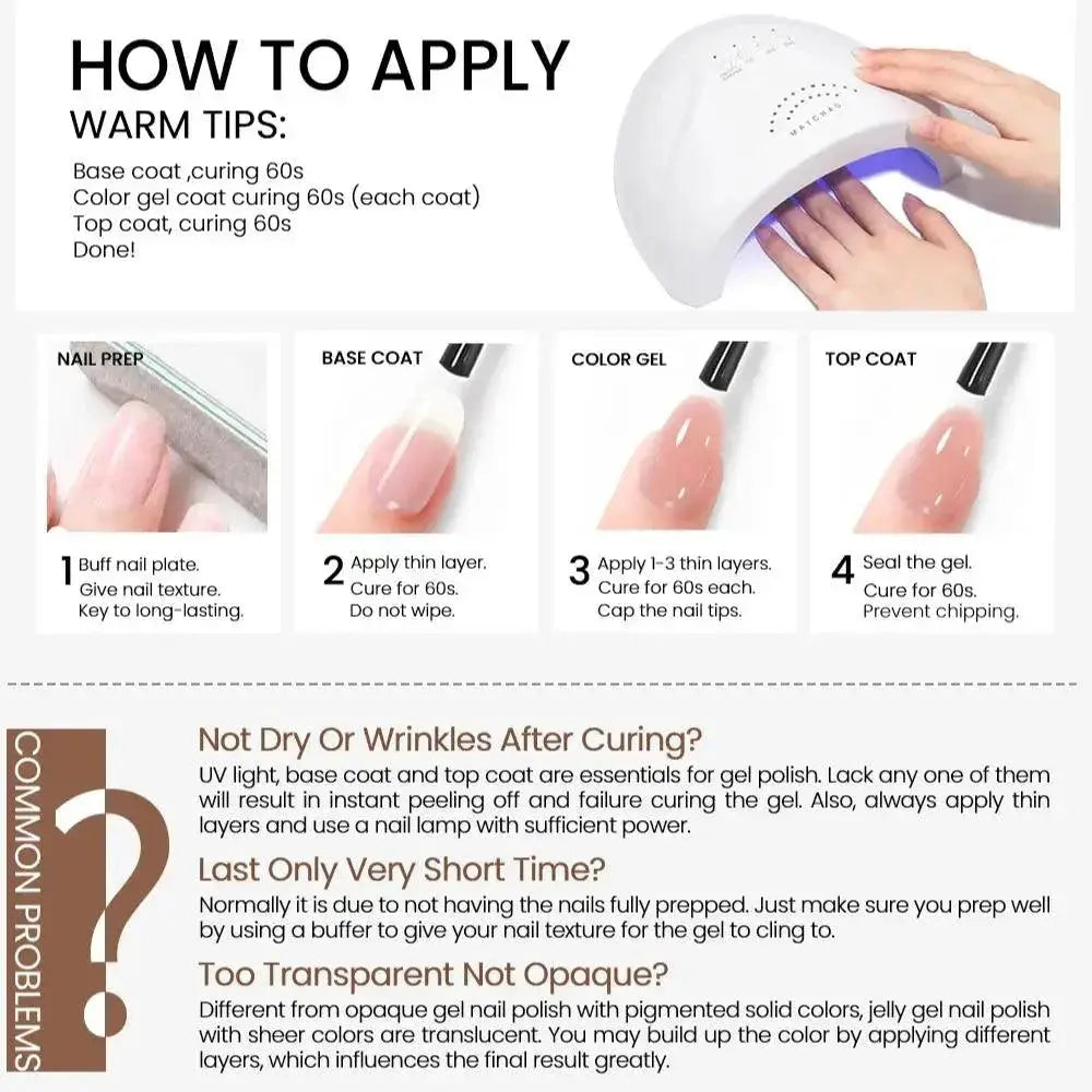 Jelly Gel Nail Polish Transparent Nude Top Coat Manicure