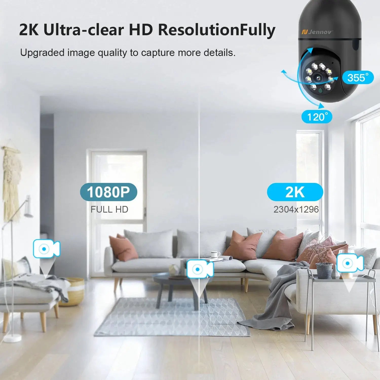 Jennov 2K WiFi Light Bulb Security Cameras Outdoor Indoor Bundle Safety First