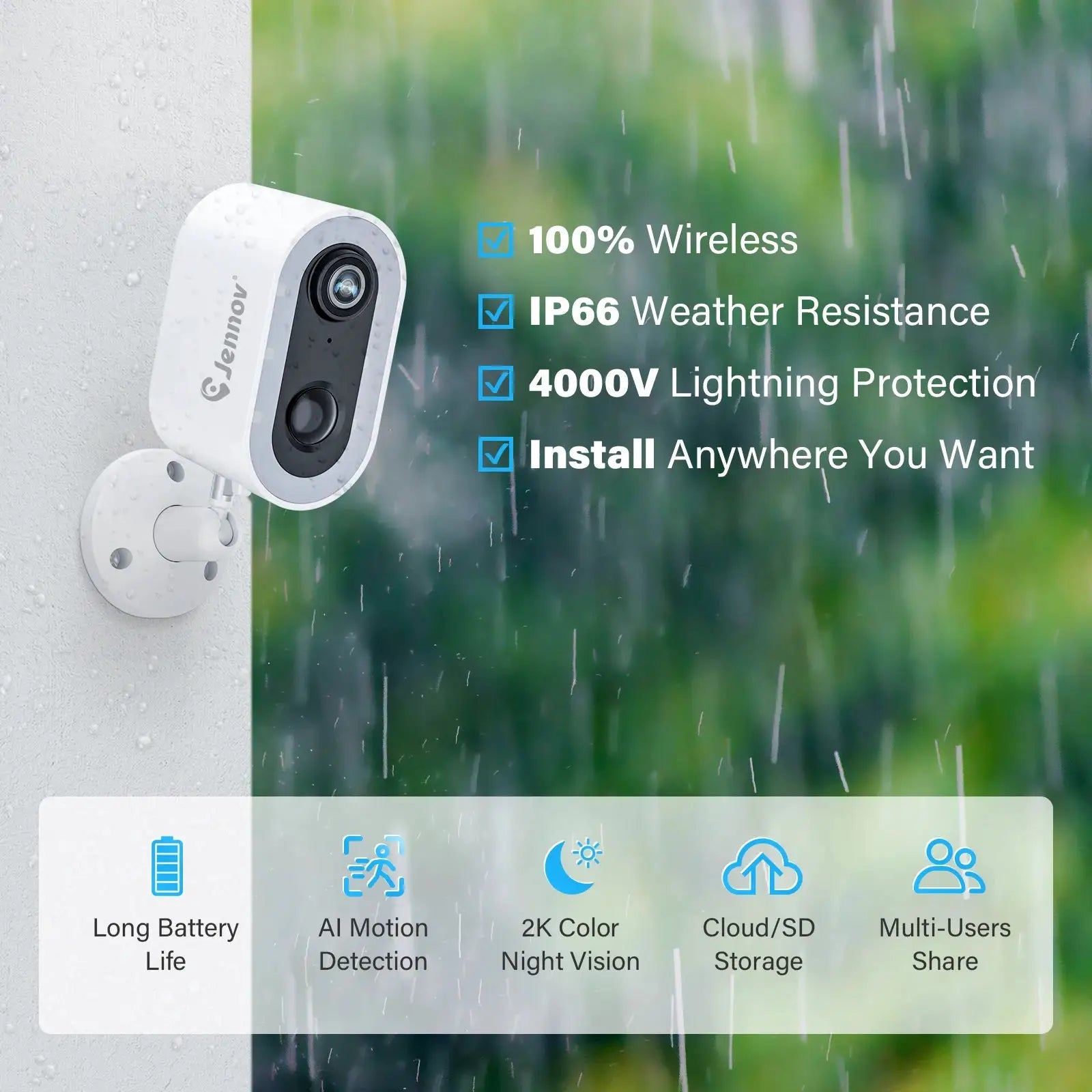 Jennov 5MP Battery Security Camera With Color Night Vision And 2 Way Audio