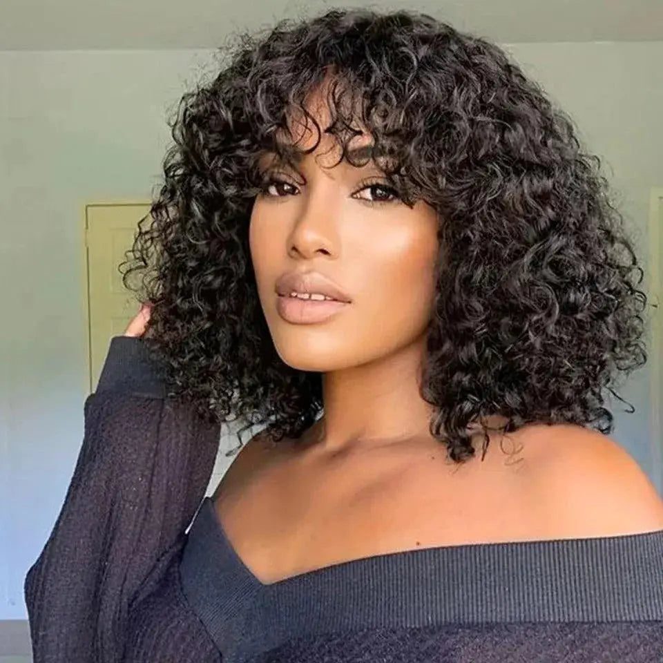Jerry Curly Glueless Pixie Bob Cut Wig With Bangs Honey Wave