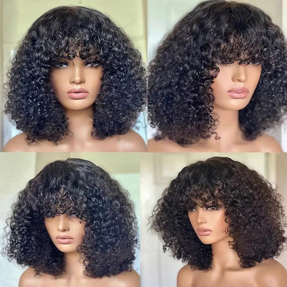 Jerry Curly Glueless Pixie Bob Cut Wig With Bangs Honey Wave