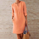 Casual Dresses: Cotton Linen Tunic Dress Versatile Solid Style
