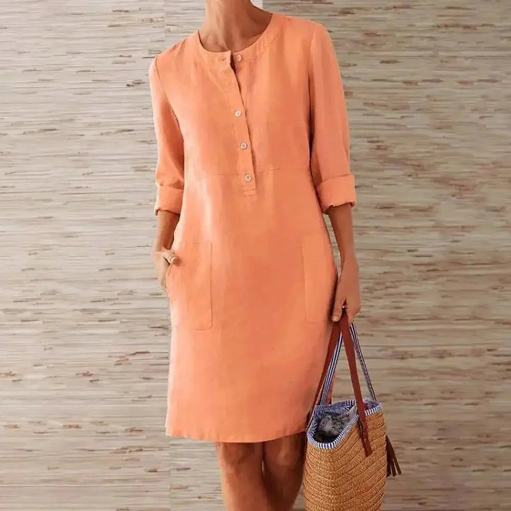 Womens Vintage Cotton Linen Tunic Dress Versatile Style