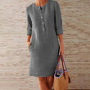 Casual Dresses: Cotton Linen Tunic Dress Versatile Solid Style