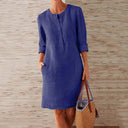 Casual Dresses: Cotton Linen Tunic Dress Versatile Solid Style
