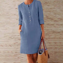 Casual Dresses: Cotton Linen Tunic Dress Versatile Solid Style