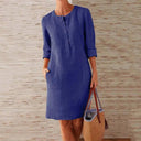 Casual Dresses: Cotton Linen Tunic Dress Versatile Solid Style