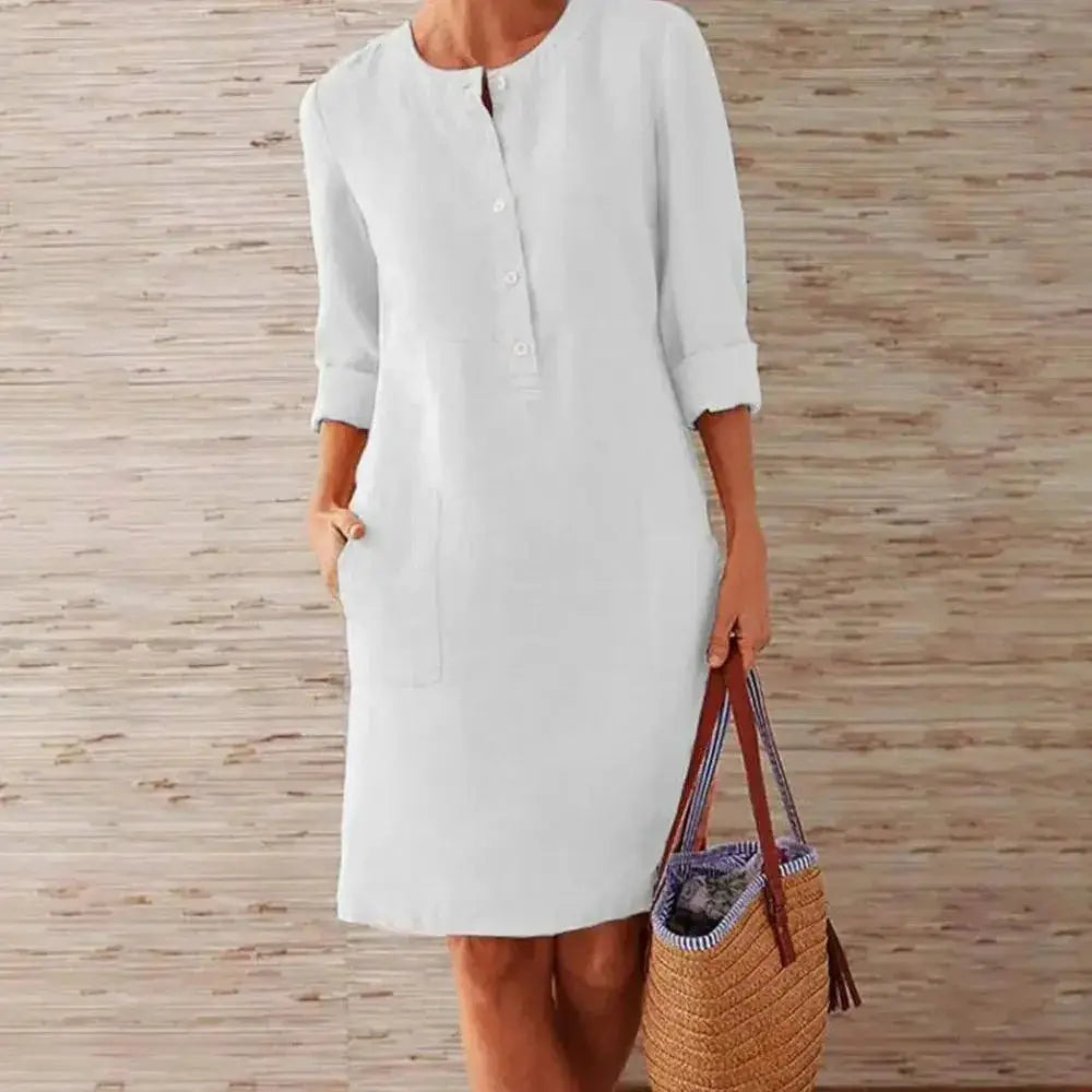 Womens Vintage Cotton Linen Tunic Dress Versatile Style