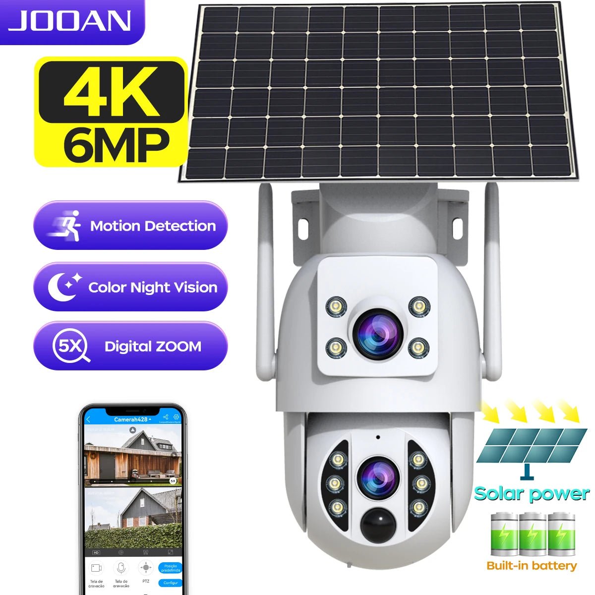 JOOAN 4K Solar Wireless Outdoor Dual Lens Camera - Self Powered Security Systems