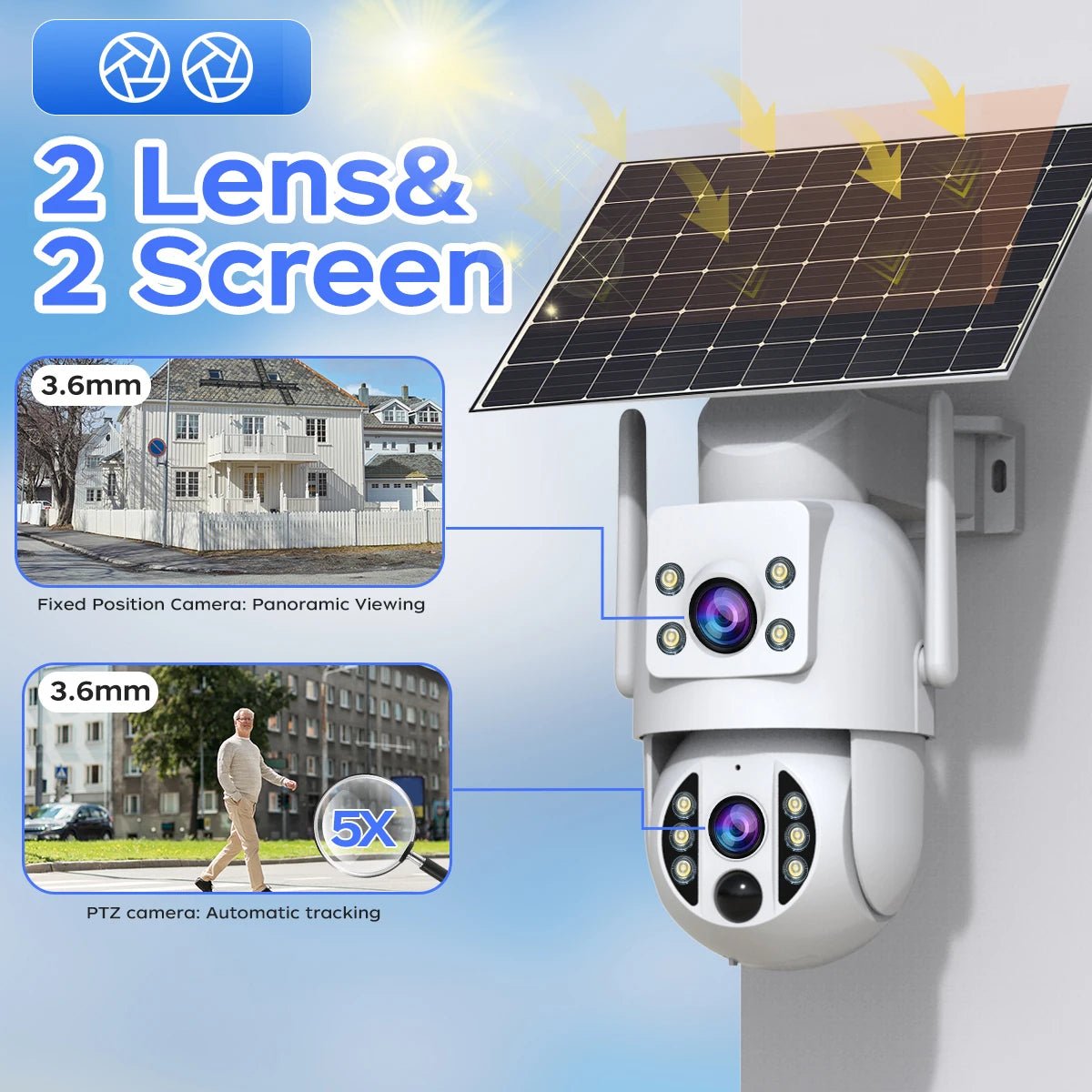 JOOAN 4K Solar Wireless Outdoor Dual Lens Camera - Self Powered Security Systems
