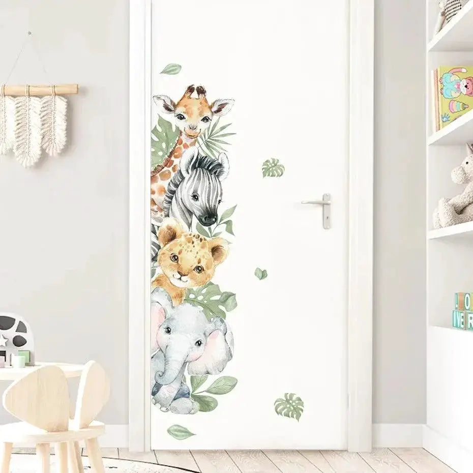 Jungle Animals Watercolor Elephant And Giraffe Wall Sticker