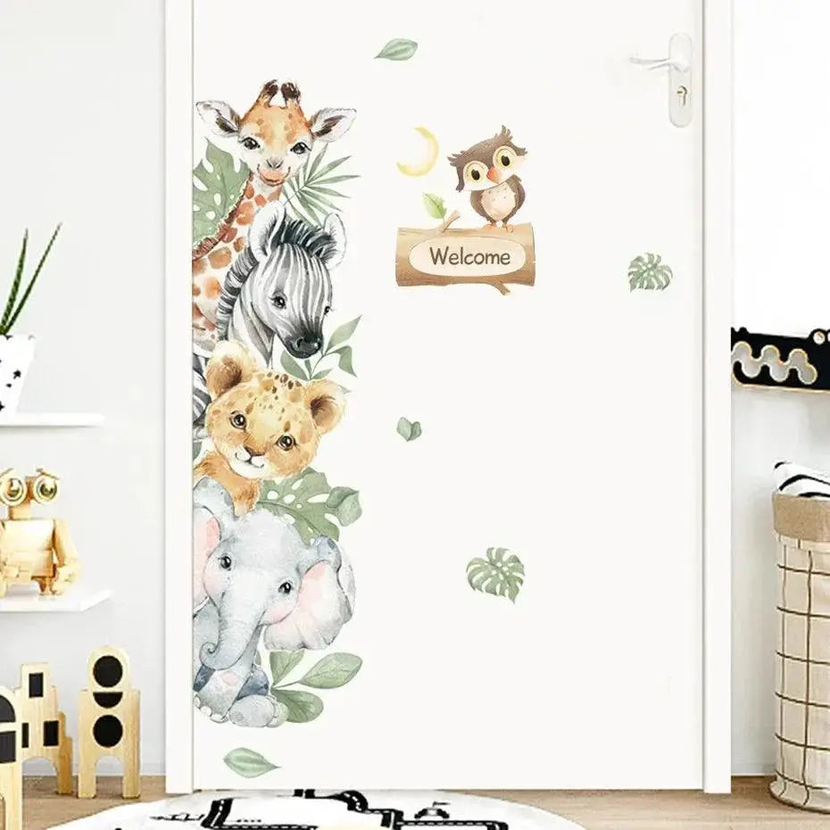 Jungle Animals Watercolor Elephant And Giraffe Wall Sticker