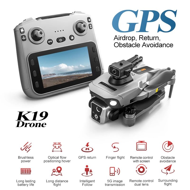 K19 Max GPS Drone 8K FPV Obstacle Avoidance Folding Travel Ready Portable Studio