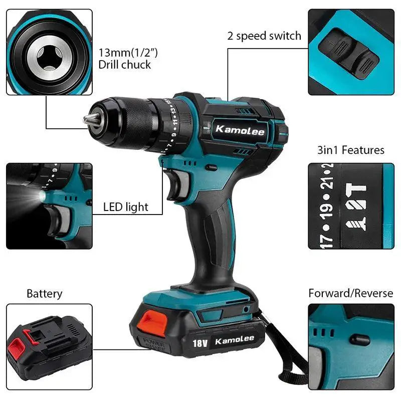 Kamolee 10mm 13mm Cordless Electric Impact Drill for Makita