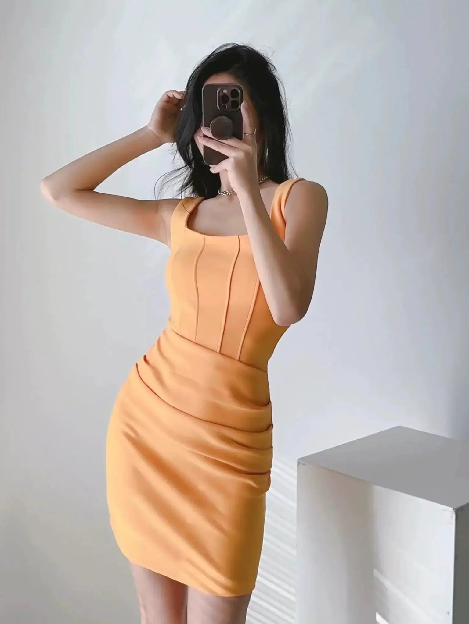 Kardashian Square Neck Sheath Dress Chic Alluring Style