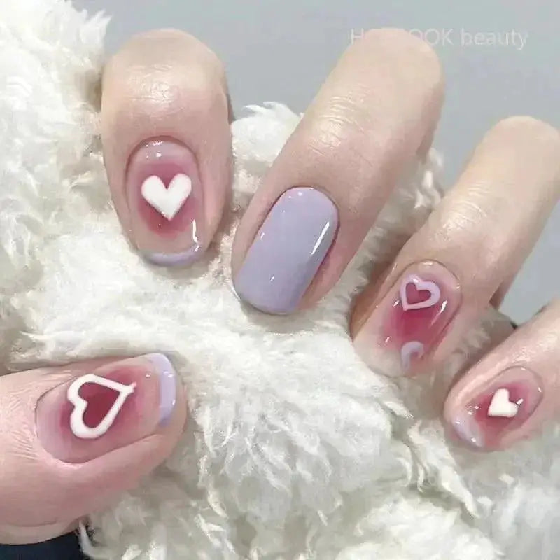 Kawaii Black Heart Coffin False Nail Tips Trendy Nail Kit