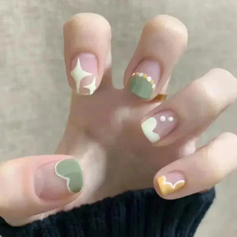 Kawaii Black Heart Coffin False Nail Tips Trendy Nail Kit
