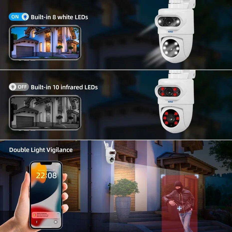KERUI Outdoor 10MP 5K HD Dual Lens WiFi IP Camera PTZ - AI Motion Detection Plus