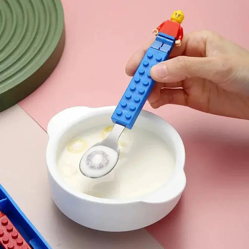 Kids Cartoon Stainless Steel Tableware Set With Blocks