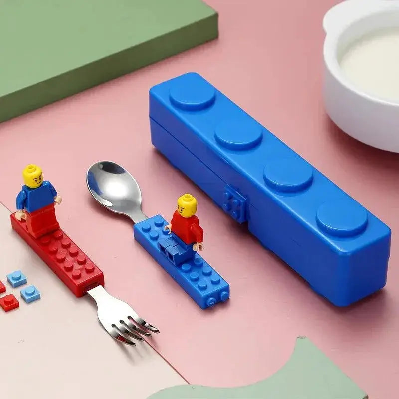 Kids Cartoon Stainless Steel Tableware Set With Blocks