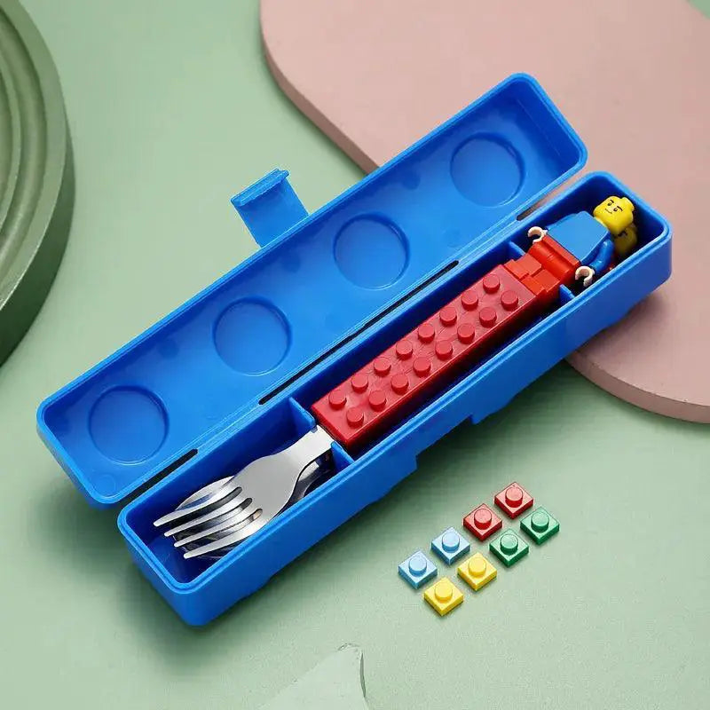 Kids Cartoon Stainless Steel Tableware Set With Blocks