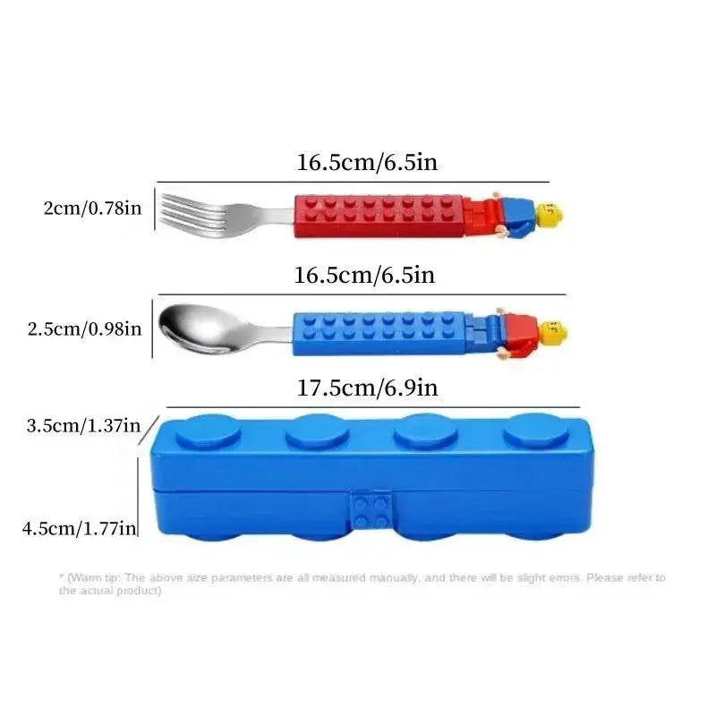 Kids Cartoon Stainless Steel Tableware Set With Blocks