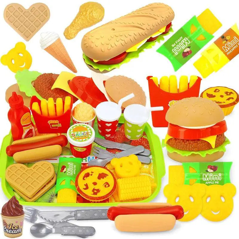 Kids Pretend Play Cooking Set With Pot Hamburger Fries