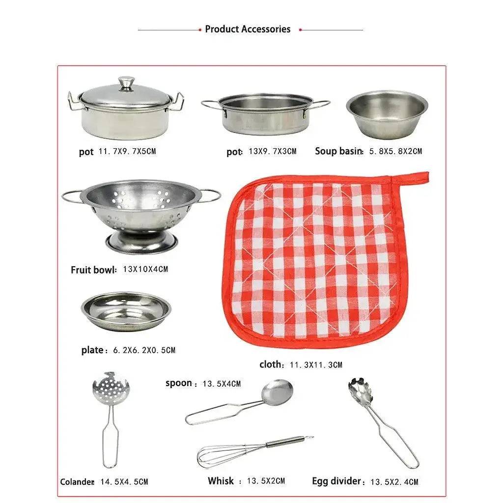 Kids Stainless Steel Cooking Toy Set 10 Pieces Kitchen Play