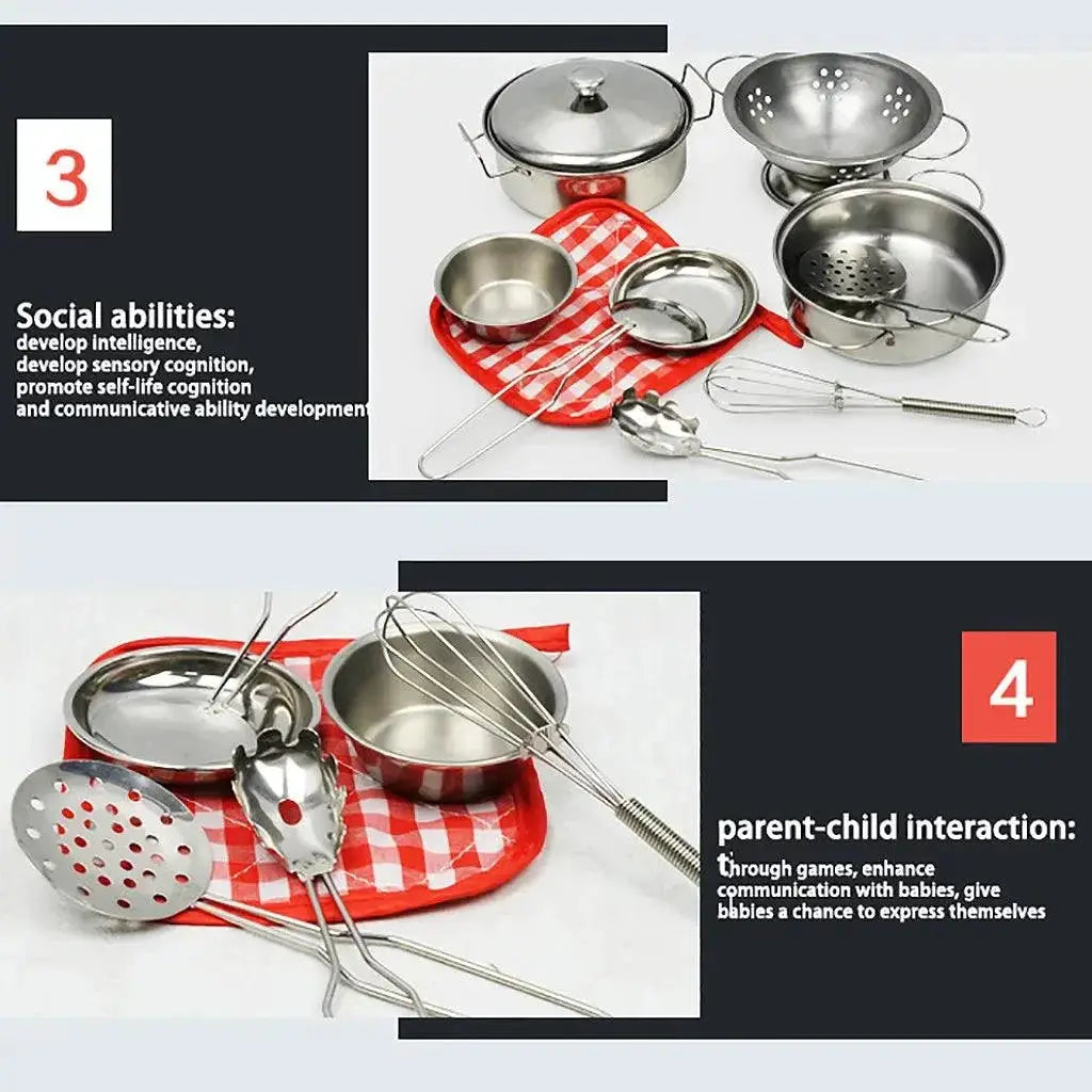 Kids Stainless Steel Cooking Toy Set 10 Pieces Kitchen Play