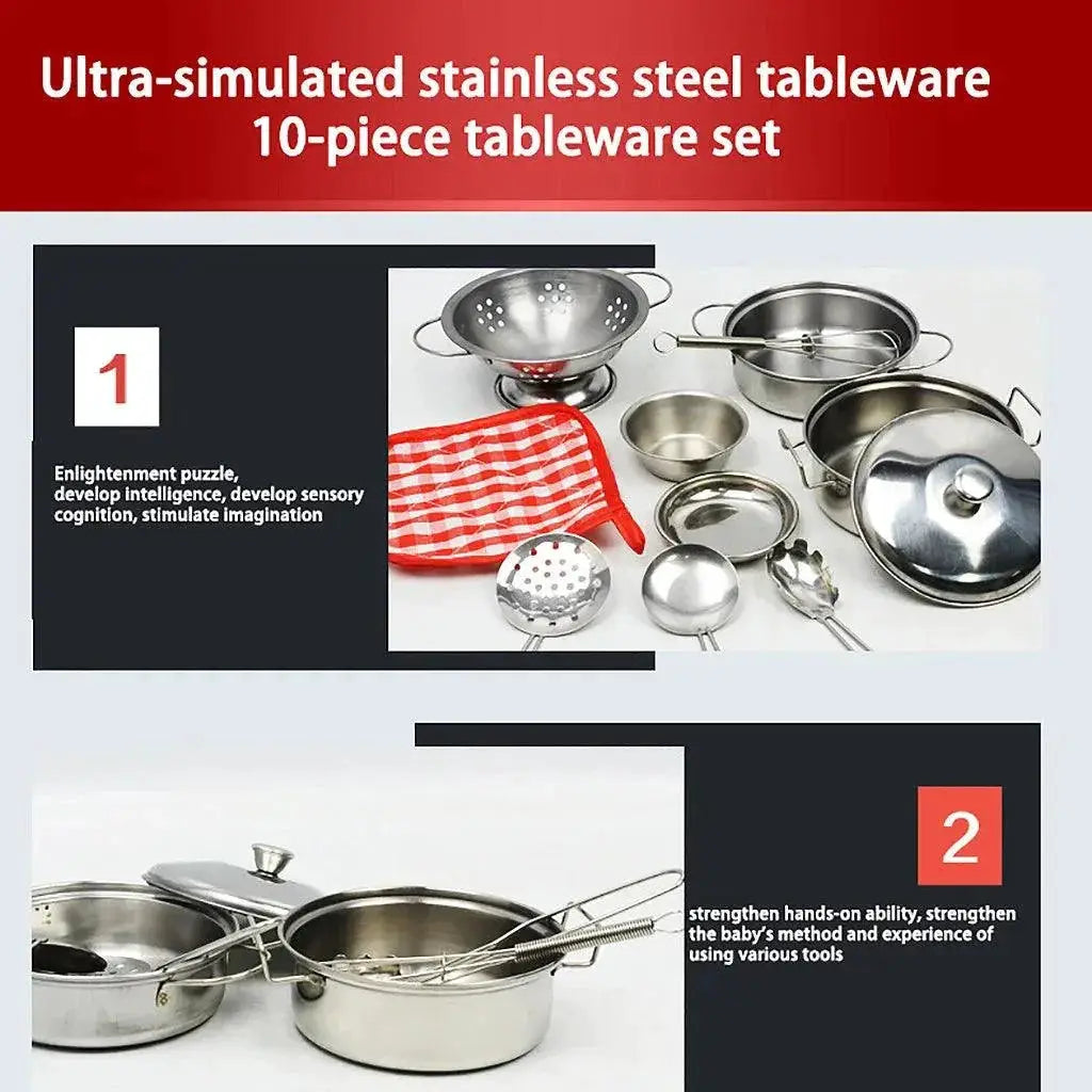 Kids Stainless Steel Cooking Toy Set 10 Pieces Kitchen Play