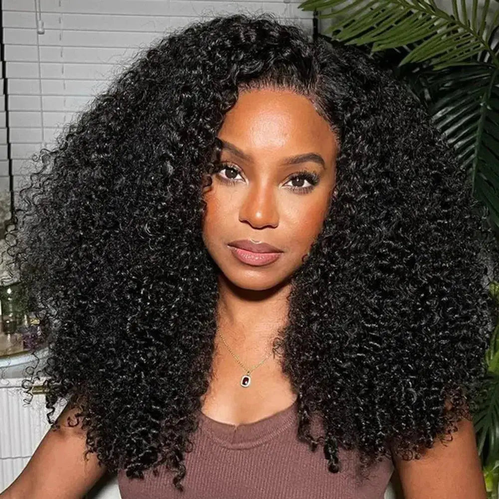 Kinky Curly Indian Remy Lace Front Wig Natural Look