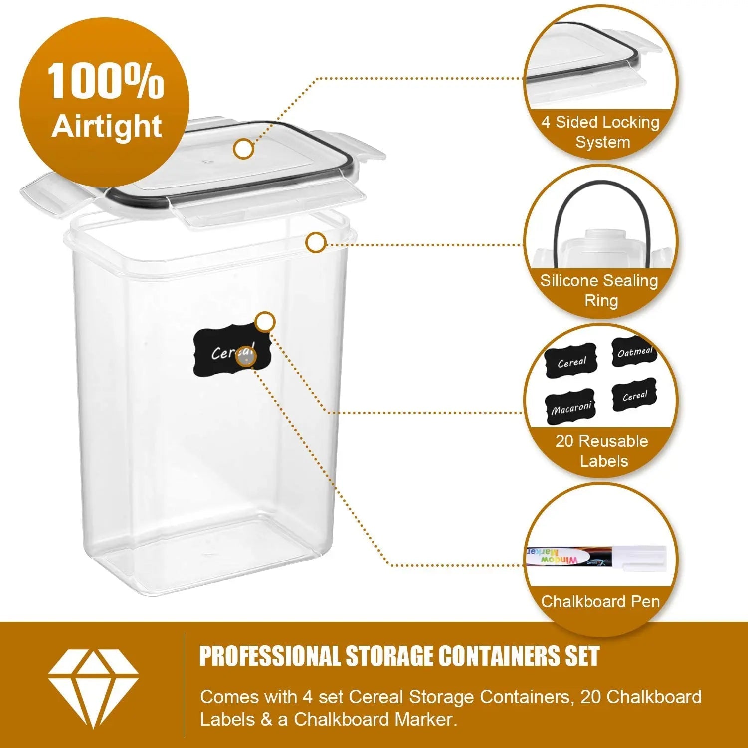 Kitchen 7 Piece BPA Free Plastic Airtight Food Storage Set With Pen Sticker Pack