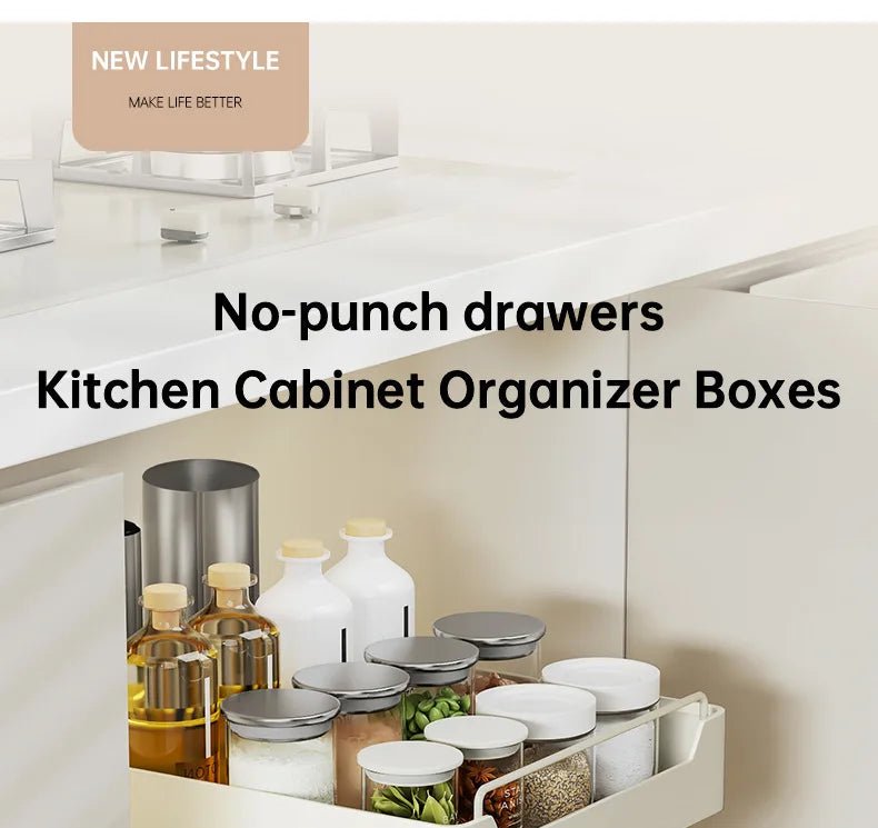 Kitchen Cabinet Pull Out Metal Drawer Organizer With Slide Rails For Spices Plus