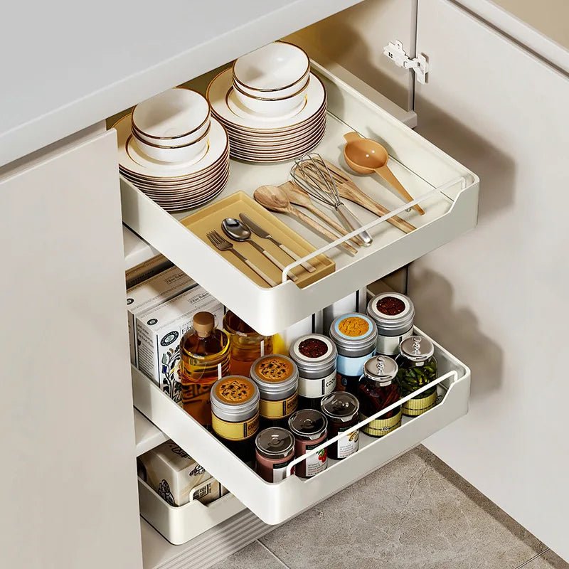 Kitchen Cabinet Pull Out Metal Drawer Organizer With Slide Rails For Spices Plus