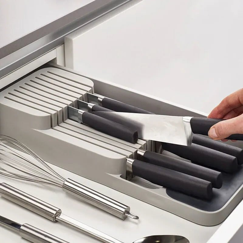 Kitchen Drawer Cutlery Tray Knife Holder And Spice Bottle Organizer Total In One