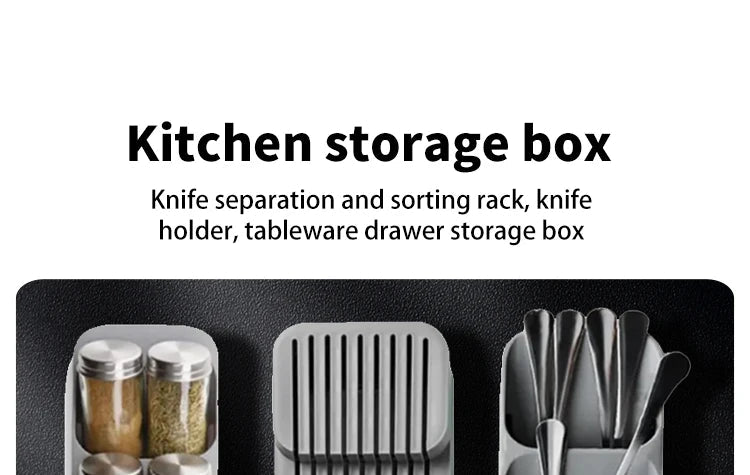 Kitchen Drawer Cutlery Tray Knife Holder And Spice Bottle Organizer Total In One