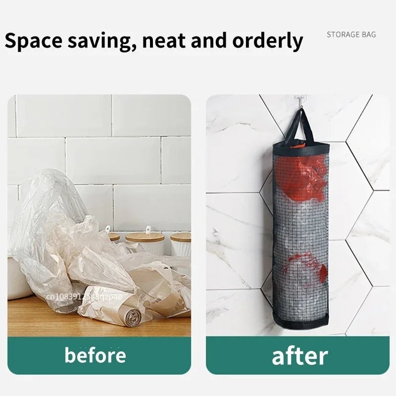 Kitchen Garbage Bag Holder Wall Mounting Plastic Bag Dispenser Hanging Organizer